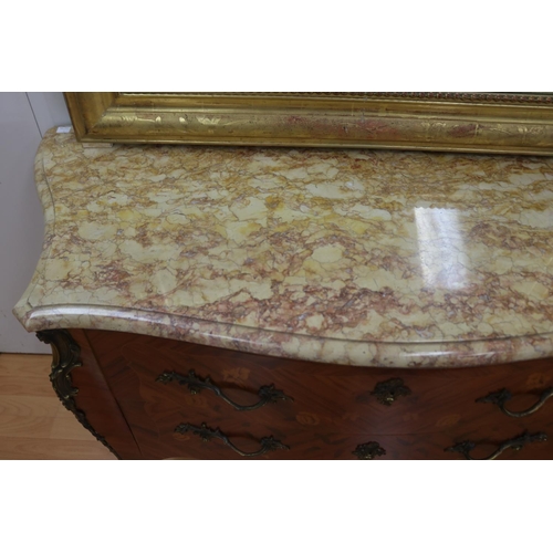 1299 - Vintage French Louis XV style marble topped commode / chest, approx 116cm x 85cm H x 45cm W