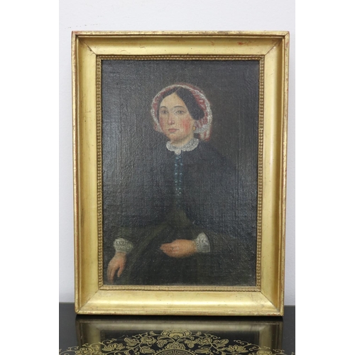 1028 - Antique 19th century French portrait of a female, oil on canvas, gilt frame, approx 36cm x 27cm