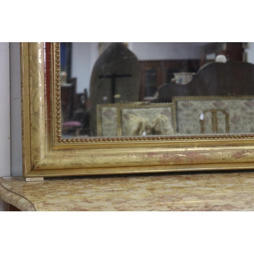 1116 - Antique French Napoleon III gilt salon mirror, with central shell & floral crest, approx 135cm H x 9... 
