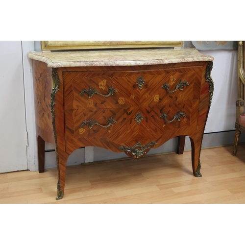 1299 - Vintage French Louis XV style marble topped commode / chest, approx 116cm x 85cm H x 45cm W