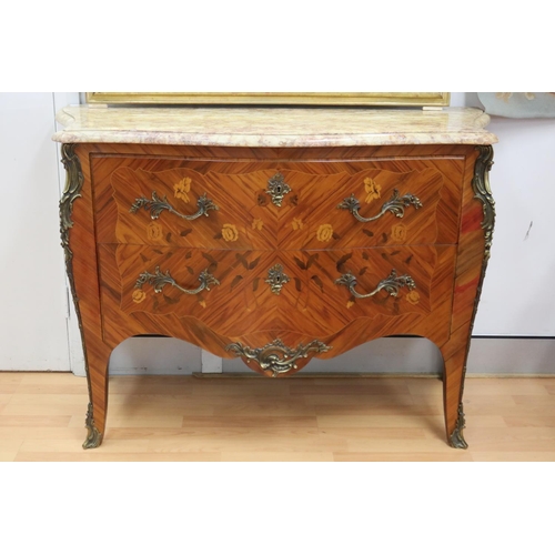 1299 - Vintage French Louis XV style marble topped commode / chest, approx 116cm x 85cm H x 45cm W