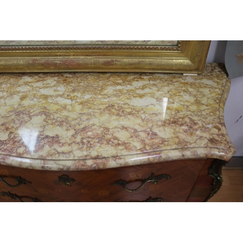 1299 - Vintage French Louis XV style marble topped commode / chest, approx 116cm x 85cm H x 45cm W