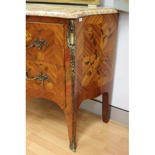 1299 - Vintage French Louis XV style marble topped commode / chest, approx 116cm x 85cm H x 45cm W