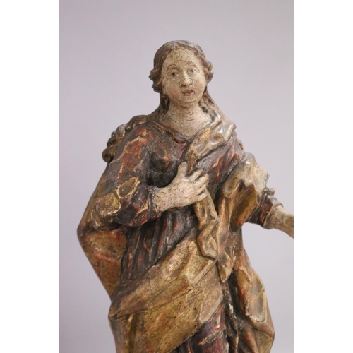 1011 - Antique late 18th century / early 19th century painted polychrome & wood Madonna figure, approx 41cm... 