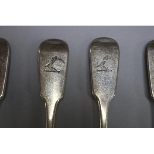 1013 - Set of six antique Victorian hallmarked sterling silver spoons, by Josiah Lowe, Dublin, 1839-40, app... 