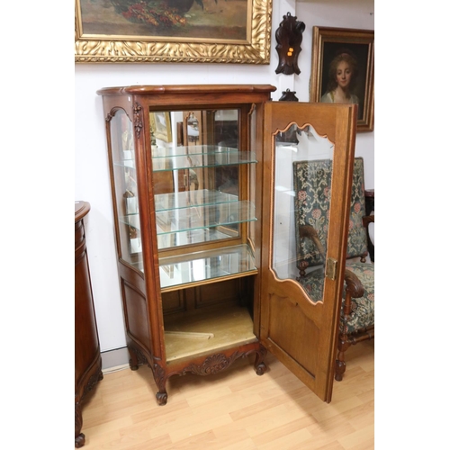 1148 - Vintage French Louis XV style showcase with glass shelves, approx 80cm L x 45cm W x 158cm H