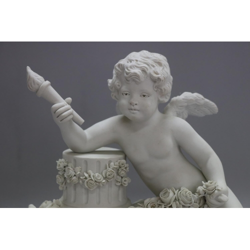1170 - F. KESSLER (1792-1882) bisque porcelain figure of a putto holding torch, against a pedestal, signed ... 