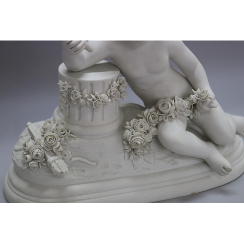 1170 - F. KESSLER (1792-1882) bisque porcelain figure of a putto holding torch, against a pedestal, signed ... 