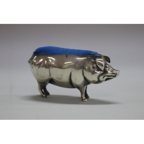 1255 - Antique hallmarked sterling silver pig pin cushion, Birmingham, 1906-07, maker Adie and Lovekin, tot... 