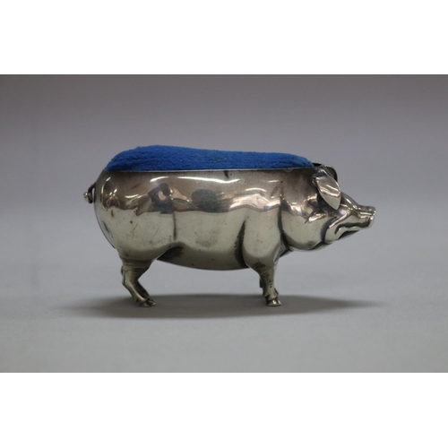 1255 - Antique hallmarked sterling silver pig pin cushion, Birmingham, 1906-07, maker Adie and Lovekin, tot... 