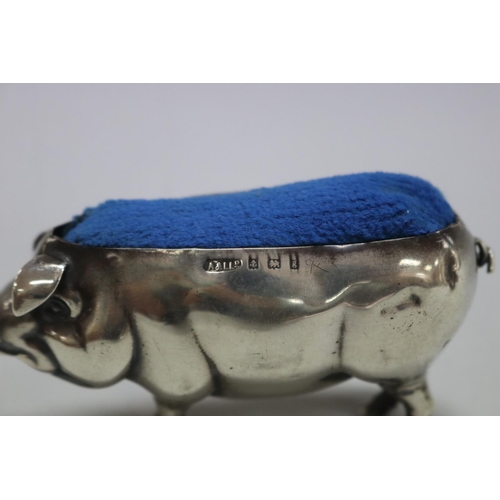 1255 - Antique hallmarked sterling silver pig pin cushion, Birmingham, 1906-07, maker Adie and Lovekin, tot... 