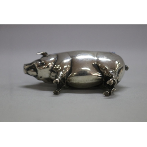 1255 - Antique hallmarked sterling silver pig pin cushion, Birmingham, 1906-07, maker Adie and Lovekin, tot... 