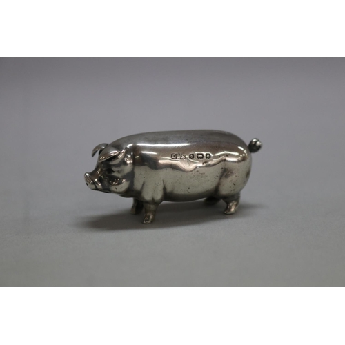 1256 - Small antique sterling silver pig figure, Birmingham 1903-04, Levi and Salaman, approx 10 grams & 2.... 