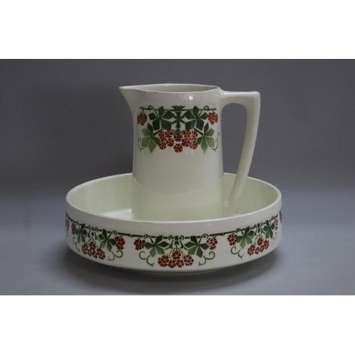 1291 - French Luneville K&G porcelain jug and basin, marked to base, jug approx 25cm H x 14cm dia & basin a... 