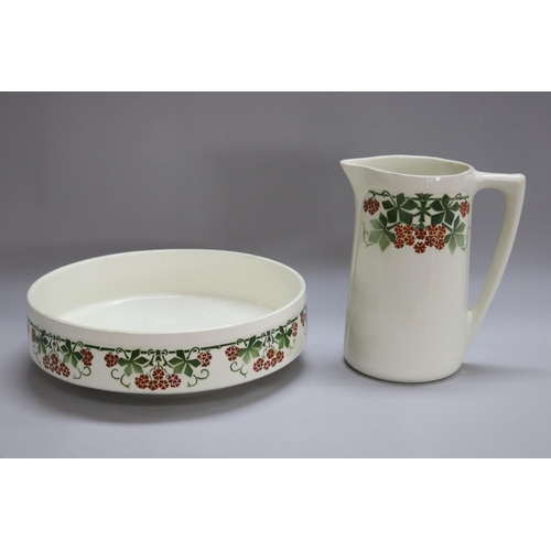 1291 - French Luneville K&G porcelain jug and basin, marked to base, jug approx 25cm H x 14cm dia & basin a... 