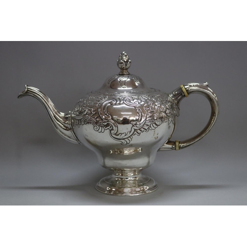 1258 - Antique English George II hallmarked sterling silver pedestal teapot, Edinburgh, 1756-57, Ker & Demp... 