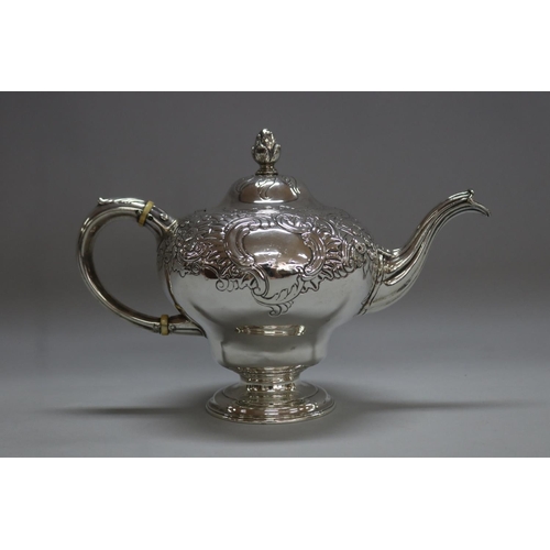 1258 - Antique English George II hallmarked sterling silver pedestal teapot, Edinburgh, 1756-57, Ker & Demp... 