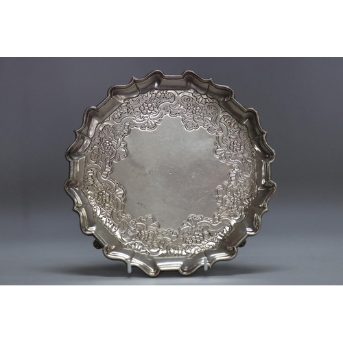 1260 - Sterling silver salver, approx 325 grams & 3cm H x 22cm dia