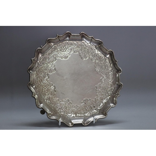 1260 - Sterling silver salver, approx 325 grams & 3cm H x 22cm dia