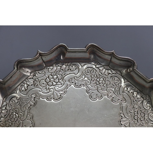 1260 - Sterling silver salver, approx 325 grams & 3cm H x 22cm dia