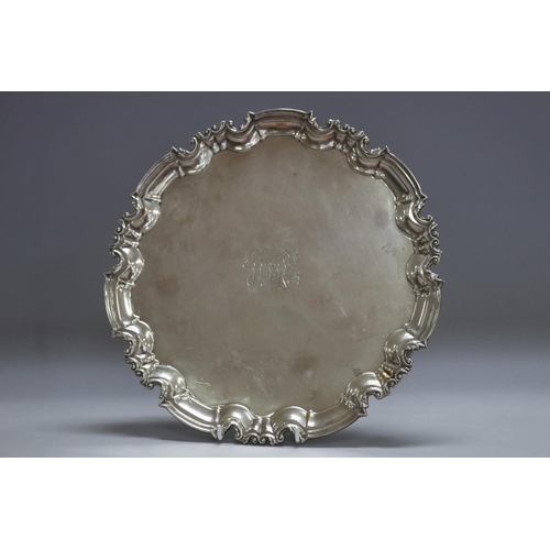 1262 - Large Edward VII hallmarked sterling silver salver, 1901-2, maker London William Hutton and Sons Ltd... 