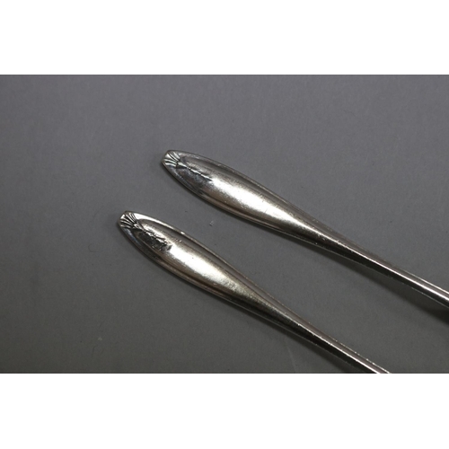 1265 - Set of six sterling silver cocktail forks, cased, forks approx 95 grams & case approx 2.5cm H x 17cm... 