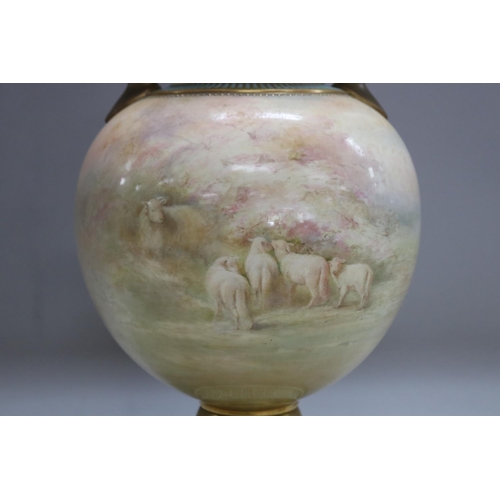 1004 - Rare Doulton Burslem twin handled Neoclassical vase by George White, showing a scene of instrument p... 