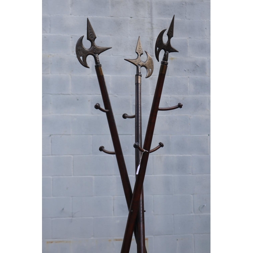 1032 - Antique French Arts & Crafts halberd & faux bamboo coat rack, approx 218cm H x 64cm D