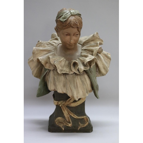 1074 - Friedrich Goldscheider (Austrian, 1845–1897) terracotta bust of a female, signed to back, approx 37.... 