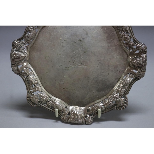1088 - Antique English George II hallmarked sterling silver salver with pierced boarder, by William Peaston... 