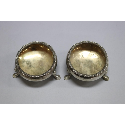 1179 - Pair of antique English hallmarked sterling silver salts, total approx 95 grams and 7cm Dia x 3cm H ... 