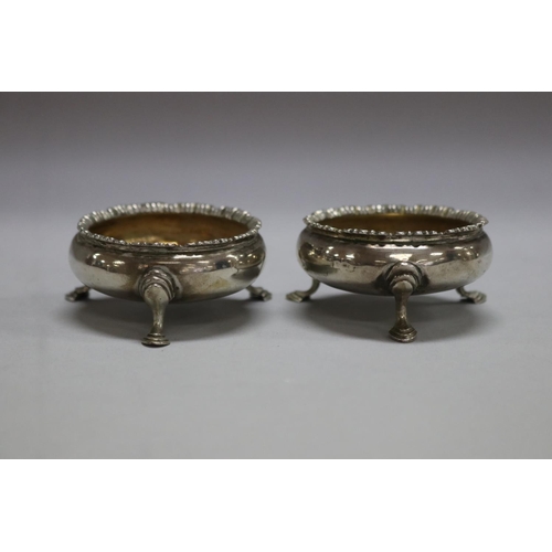 1179 - Pair of antique English hallmarked sterling silver salts, total approx 95 grams and 7cm Dia x 3cm H ... 