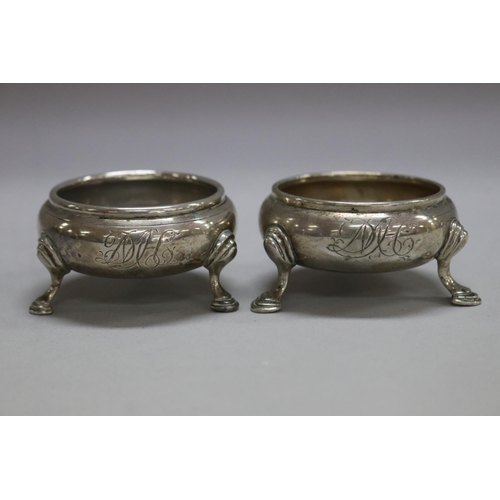 1180 - Pair of 17th century antique hallmarked sterling silver salts, London marks instinctively, total app... 