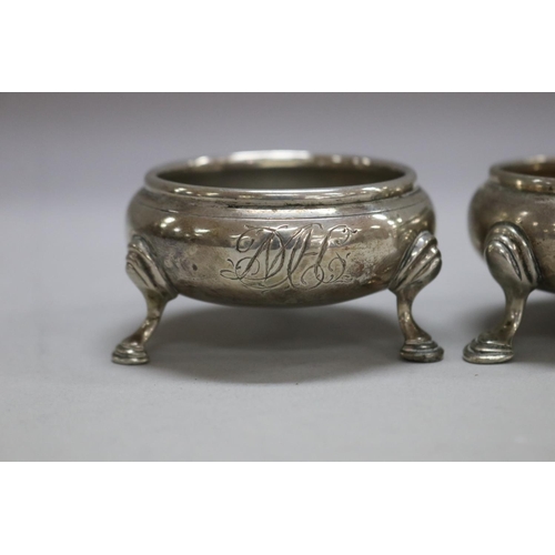 1180 - Pair of 17th century antique hallmarked sterling silver salts, London marks instinctively, total app... 