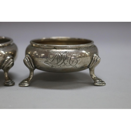 1180 - Pair of 17th century antique hallmarked sterling silver salts, London marks instinctively, total app... 