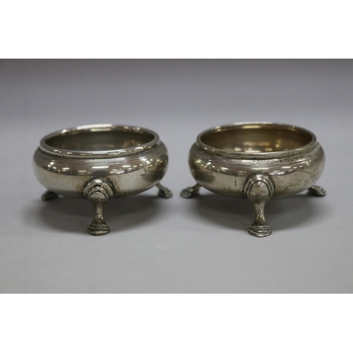 1180 - Pair of 17th century antique hallmarked sterling silver salts, London marks instinctively, total app... 