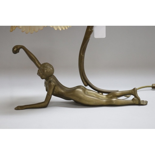 1294 - French Art Deco figural bronze lamp of a lady & ball, unknown working condition, approx 31cm H x 33c... 