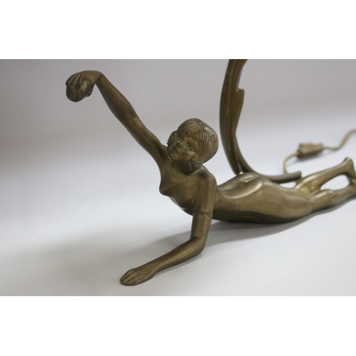 1294 - French Art Deco figural bronze lamp of a lady & ball, unknown working condition, approx 31cm H x 33c... 