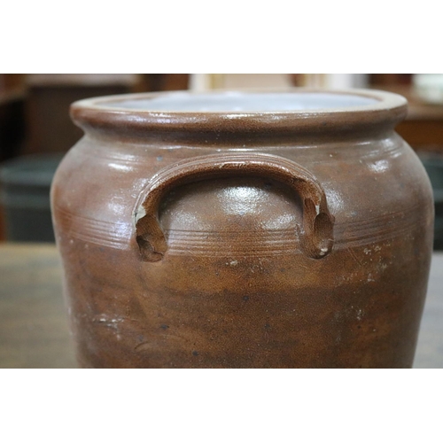 1311 - French stoneware confit pot, approx 22cm H x 24cm dia