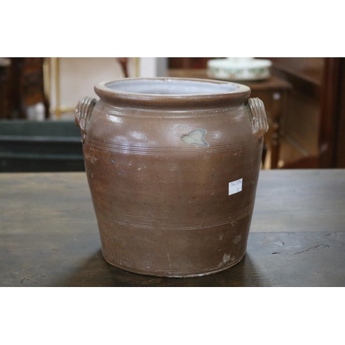 1311 - French stoneware confit pot, approx 22cm H x 24cm dia