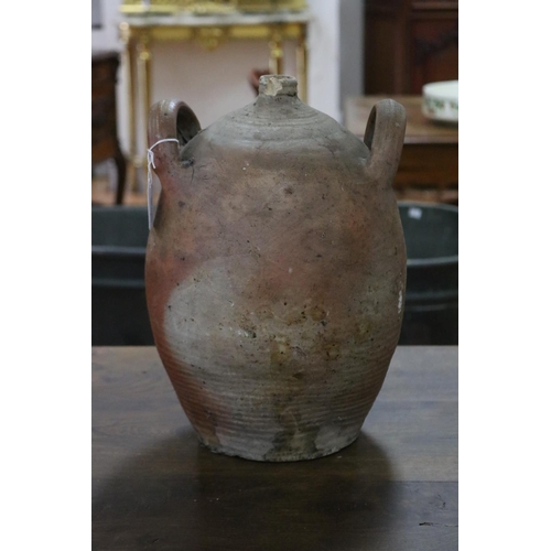 1312 - French stoneware twin handled vessel, approx 34cm H x 24cm dia