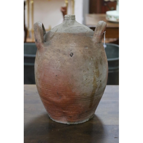 1312 - French stoneware twin handled vessel, approx 34cm H x 24cm dia