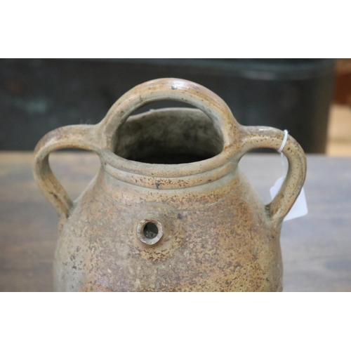 1313 - French stoneware triple handled vessel with single spout, approx 32cm H x 23cm W x 20cm D (excluding... 