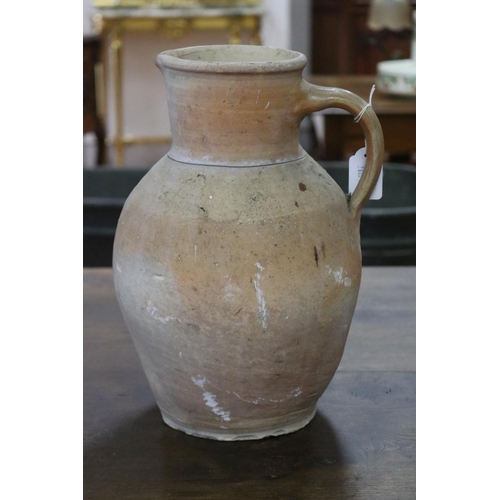 1314 - French stoneware jug with single handle, approx 31cm H x 23cm W x 21cm D (excluding handle)