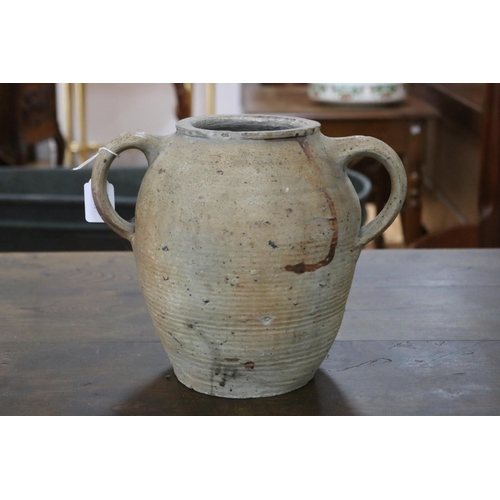 1315 - French stoneware twin handled vessel, approx 24cm H x 30cm W x 22cm D (excluding handles)