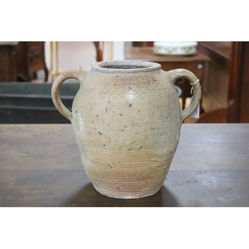 1315 - French stoneware twin handled vessel, approx 24cm H x 30cm W x 22cm D (excluding handles)