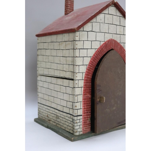 1027 - Hand built miniature painted gate house, approx 40cm H x 28cm L x 22cm W