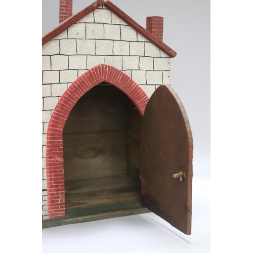 1027 - Hand built miniature painted gate house, approx 40cm H x 28cm L x 22cm W