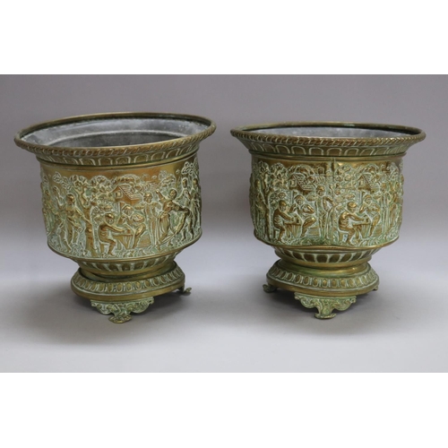 1131 - Pair of French pressed brass footed jardinieres, each approx 23cm Dia x 20cm H (2)