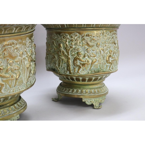 1131 - Pair of French pressed brass footed jardinieres, each approx 23cm Dia x 20cm H (2)